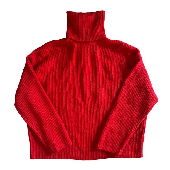 H&M Red Ribbed Turtleneck Sweater Women’s Size L Long Sleeve Knit Pullover - Picture 1 of 7